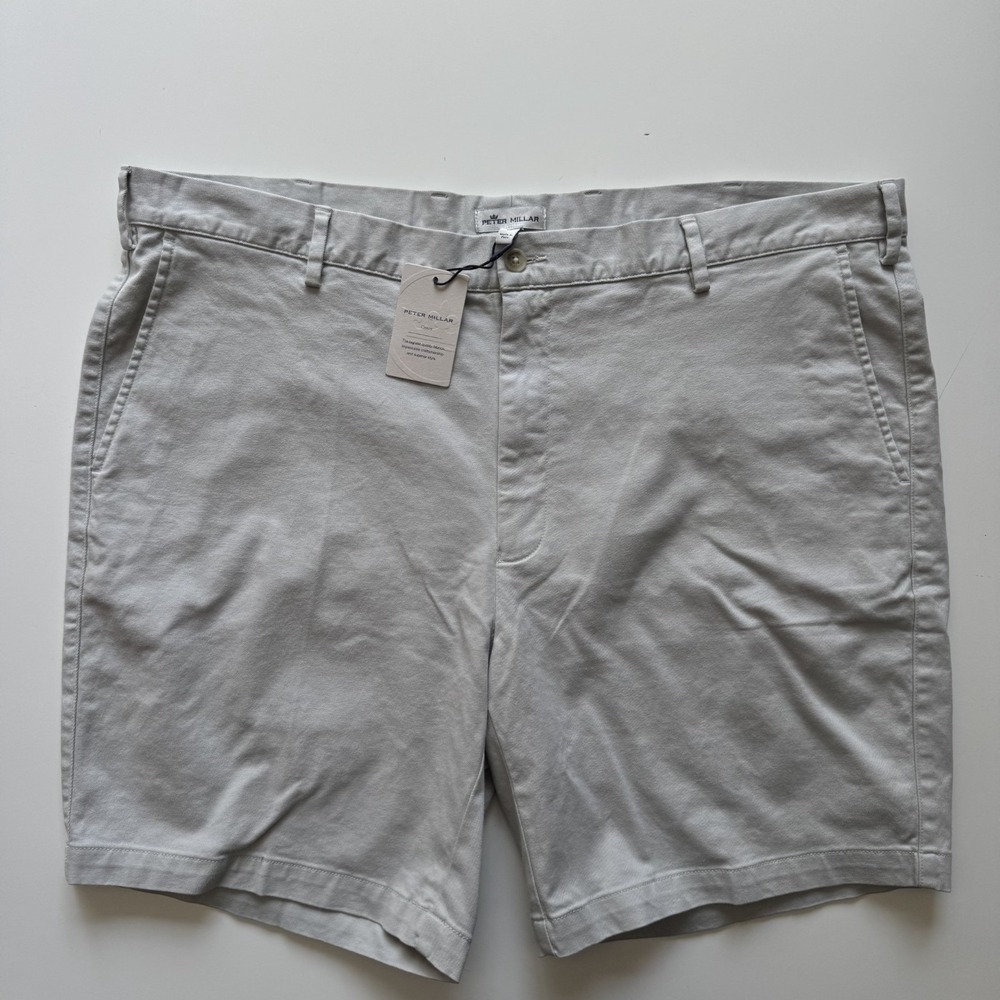 PETER MILLAR Crown 8" Pilot Twill Chino Shorts Mens 40 Gray Pima Cotton Peru NWT